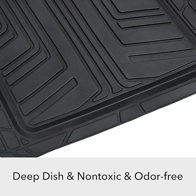 Amazon Basics All-Season Floor Mats for Cars, SUVs and Trucks, Premium Rubber, All Weather Protection, Universal Trim to Fit, 2-Piece, Black