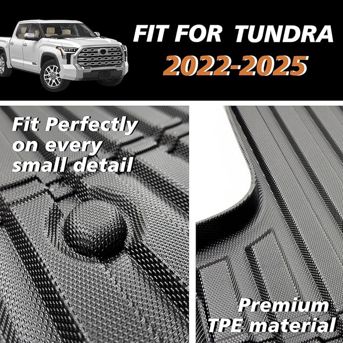 TripleAliners Truck Bed Mat Compatible with 2022 2023 2024 2025 2026 Toyota Tundra Accessories CrewMax 5.5FT Vehicle Perfectly Flush All Weather Protection TPE Heavy Duty Pickup Car Bed Cargo Mat