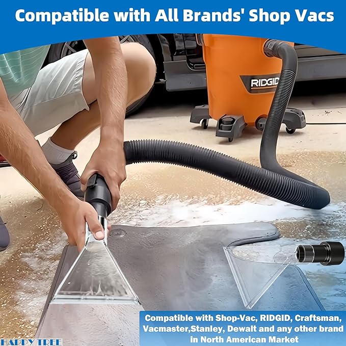 Happy Tree Universal Fits All Shop Vacs with 2-1/2"& 1-7/8" & 1-1/4" Adapters Large 7-1/2"& Small 3-1/2" Clear Head for Upholstery/Carpet Cleaning, Shop Vac Extractor Attachment