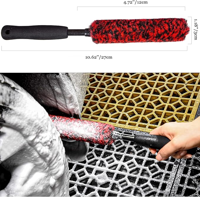Metal Free Soft Wheel Cleaner Brush, Synthetic Wool Tire Cleaning Brush, Highly Water Absorption, Dense and Durable Tire Brush for Cleaning Wheels, Rims, Spokes, Fenders, Engines…