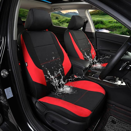 GIANT PANDA Neoprene Front Car Seat Covers, Leak-Proof & Waterproof Car Seat Protector Fit 95% Cars Trucks Sendans Jeep Van SUV Pickup（Red+Black） 2PCS