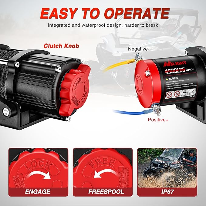 Nilight ATV UTV Electric Winch 12V 4500 lb Winches for Towing Trailer Truck Jeep Off Road Portable Waterproof IP67 Winch with Synthetic Rope Wireless & Wired Remote Control Hawse Fairlead Mount Plate