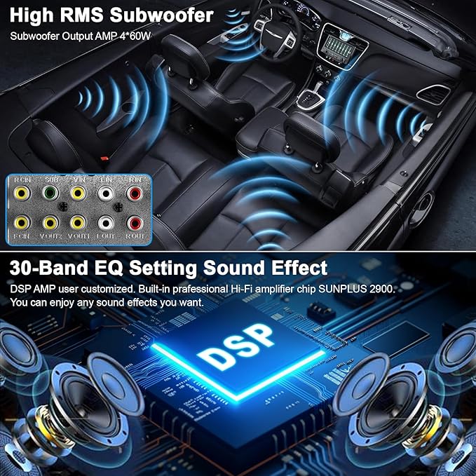 Wireless 10.1" Single Din Car Stereo CarPlay Radio, Carplay Android Auto Touch Screen, Bluetooth 5.3, Car Audio Receiver, 240W Subwoofer, Backup Camera, FM/AM SWC