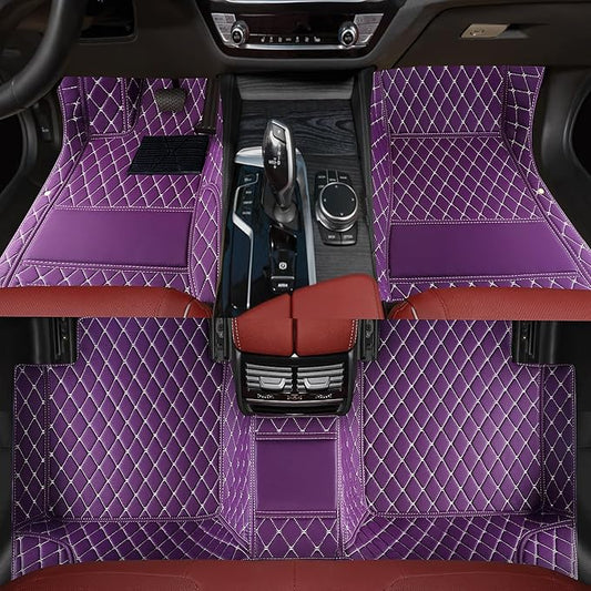 Custom car Floor mats Suitable for 99% car Truck SUV,car mats All Weather Personalized,Full Coverage Luxury Car Mats, Anti-Slip Leather Floor mats. (Purple)