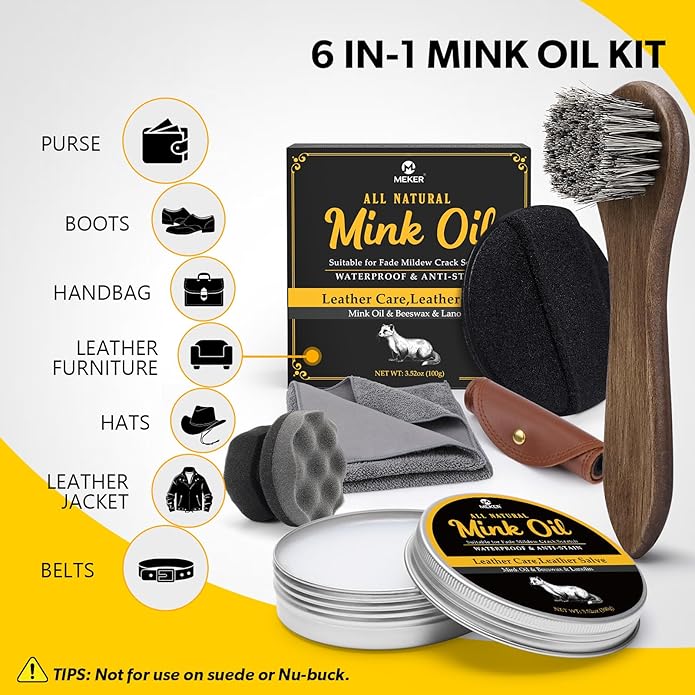 MEKER Mink Oil for Leather Boots, Leather Conditioner and Cleaner 3.52 oz-All-Natural Waterproof Soften and Restore Shoes
