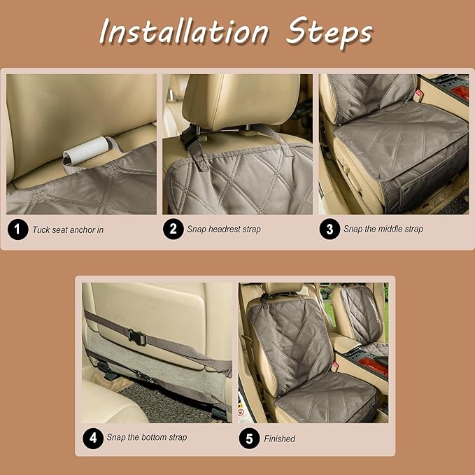 YESYEES Dog Front Seat Covers for Cars, 2 Pack Waterproof Bucket Seat Covers for Dogs with 4 Nonslip Straps, Long-Lasting Pet Car Seat Protector Universal Fit for Cars Trucks and SUVs (Khaki)