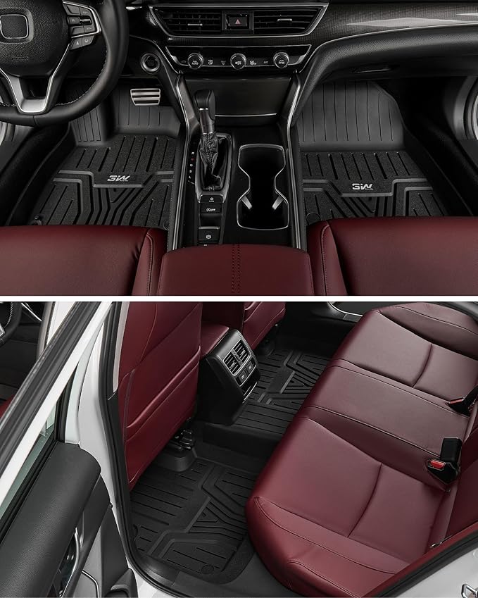 3W Floor Mats Fit for Honda Accord 2018-2022(Include Hybrid Models), Custom Fit Floor Liner for 1st 2nd Row Full Set TPE All-Weather Car Liners Black