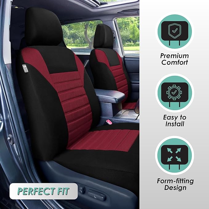 FH Group Automotive Car Seat Covers Full Set Premium 3D Air Mesh Front Seat Covers, Airbag Compatible & Split Bench Cover Universal Fit Interior Accessories for Cars Trucks and SUVs - Burgundy