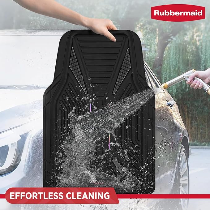 Rubbermaid Car Mat Full Set, Universal Trim-to-Fit Heavy-Duty Car Floor Mats – 4-Piece Set for All Weather Protection – Durable Rubber Mat for Cars, Trucks, SUVs & Vans-Black