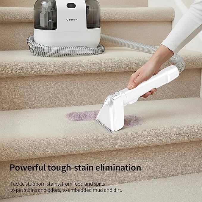 COCEAN Multi-Purpose Portable Carpet and Upholstery Cleaner, Carpet Cleaner Machine Powerful Suction Spot Cleaning, Deep Stain Cleaning for Carpet, Car Seats, Pets, Couches, with BrushHead (White)