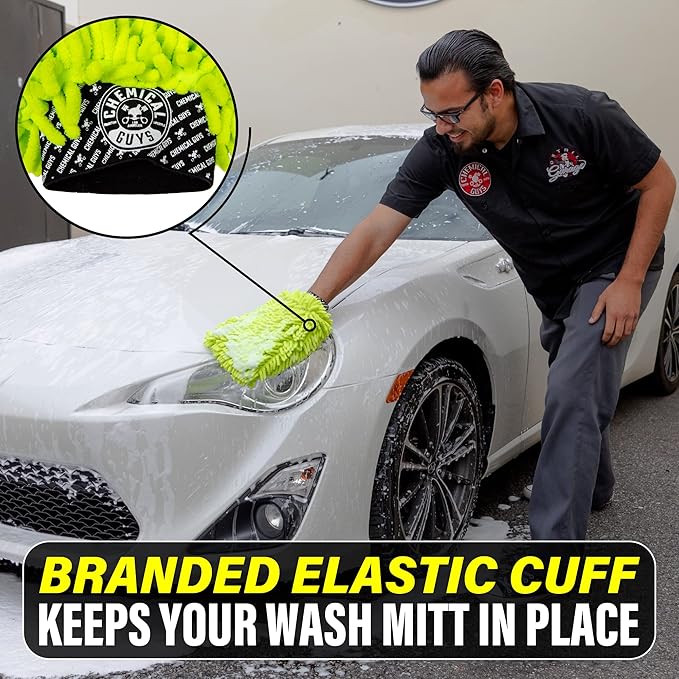Chemical Guys Chenille Premium Scratch-Free Microfiber Wash Mitt - Lime Green, Ultra-Soft Car Wash Glove for Swirl-Free Finish, Safe for Cars, Trucks, SUVs, Motorcycles, and More