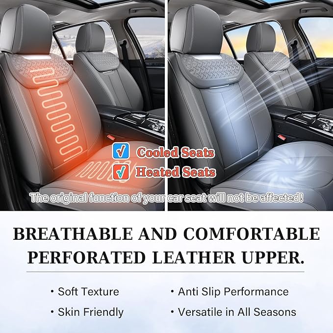 Coverado Car Seat Covers Full Set, Luxury Leather Car Seat Cover, Front and Back Seat Covers for Cars, Waterproof Car Seat Protector, Automotive Seat Covers Universal Fit Most Cars(Gray)