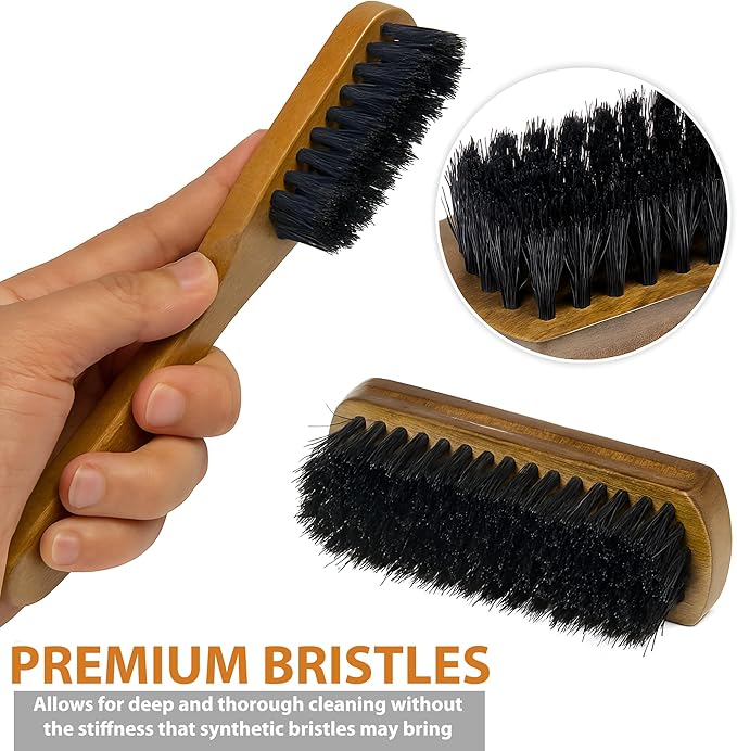 TAKAVU Leather & Upholstery Cleaning Brush Set, 100% Black Boar Bristle, to Clean Car Seats & Leather Sofas, for Alcantara, Interiors, Furniture, Boots, Shoes, Bags and More