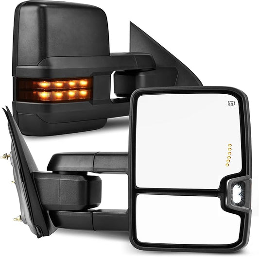 AUTOSAVER88 Power Folding Towing Mirrors Compatible with 2014-2018 Chevy Silverado GMC Sierra 1500 2500 HD 3500 HD Power Heated LED Turn Signal Light Telescoping Clearance Light Black Housing