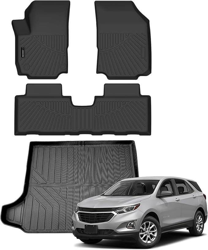 AUXKO All Weather Floor Mat & Cargo Mat Fit for GMC Terrain & Chevrolet Equinox 2018-2024 TPE Rubber Liners Accessories All Season Guard Odorless Anti-Slip Liner Black
