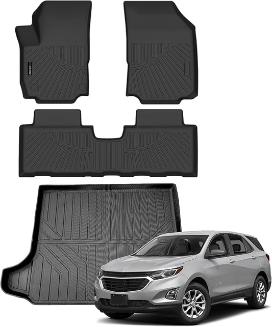 AUXKO All Weather Floor Mat & Cargo Mat Fit for GMC Terrain & Chevrolet Equinox 2018-2024 TPE Rubber Liners Accessories All Season Guard Odorless Anti-Slip Liner Black
