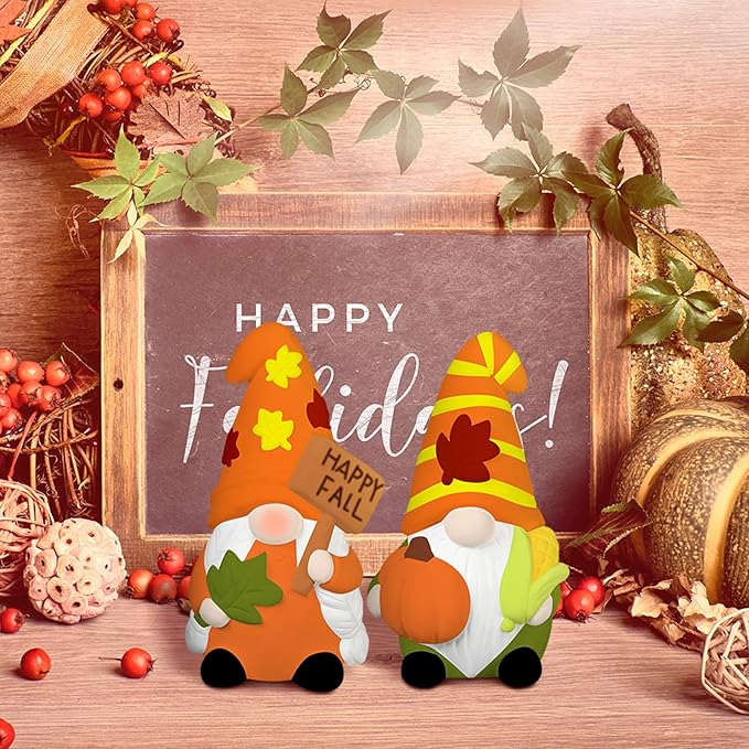 Seenelling 2 Pack Fall Ready to Paint Your Own Gnome Statues 4'' DIY Unpainted Ceramics Gnome Figurines Kit Blank Paintable Ceramics for Classroom Art Crafts Fall Autumn Gnomes Decorations
