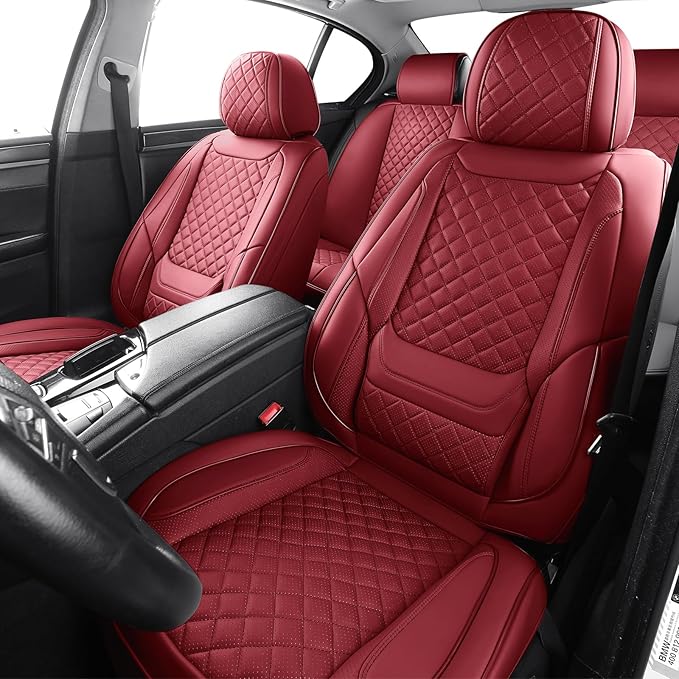 Front Seat Covers for Cars Breathable Leather Seat Covers Waterproof Seat Protectors Universal Fit for Most Automotive Cars SUV Trucks Van (Red, Front Pair)