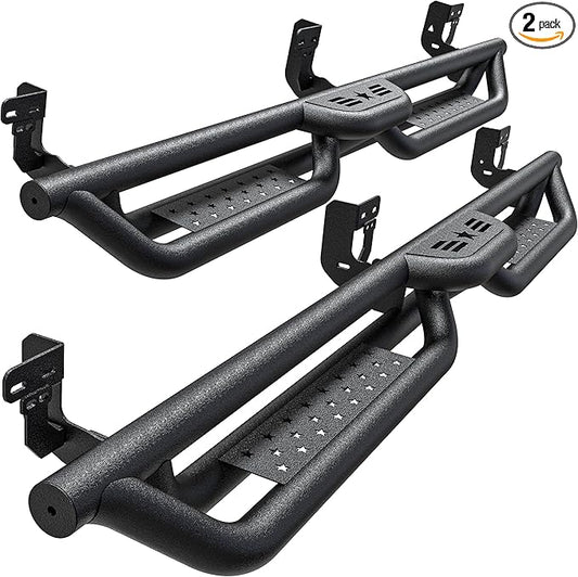 Crew Cab Running Boards Compatible with 2009-2018 Dodge Ram 1500, 2019-2024 1500 Classic, 2010-2024 Ram 2500 & 3500 CrewCab, 6" 2-Stairs Side Step Rails Coated Black Carbon Steel Nerf Bars