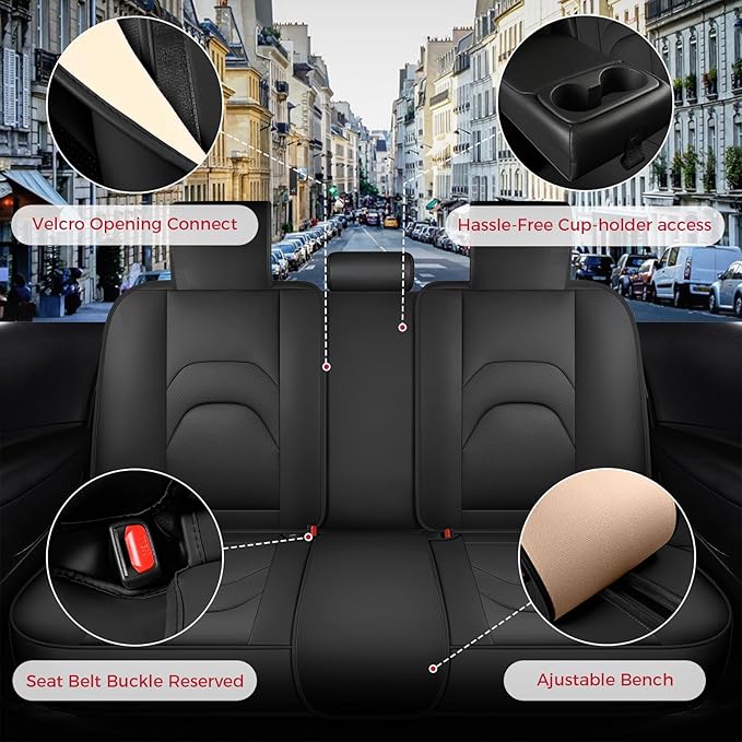 FREESOO Car Seat Covers Full Set,Waterproof Automotive Seat Covers, Leather Cars Interior Covers, Seats Protection Universal fit Babies & Adult (Black Blue)