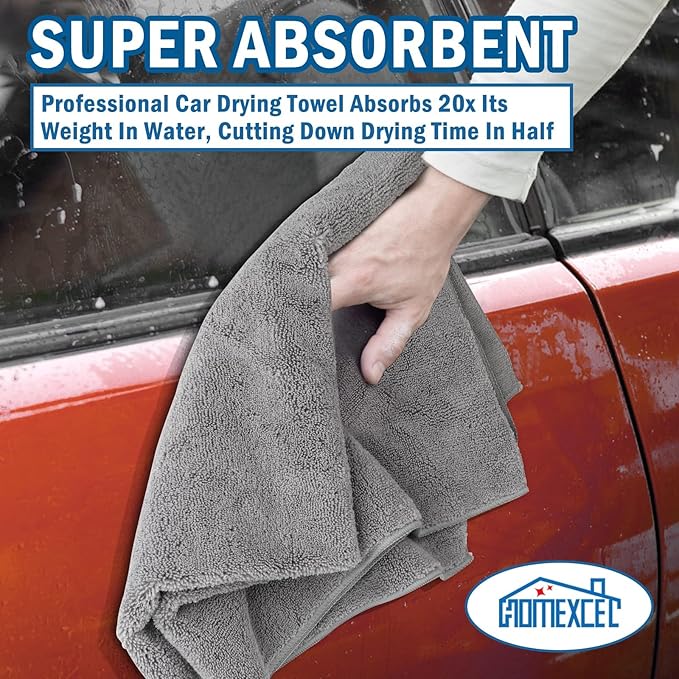 HOMEXCEL Professional Large Microfiber Car Drying Towels 4 Pack, Lint Free, Scratch Free, Highly Absorbent Drying Towel for Cars, SUVs, RVs, Trucks, and Boats,31" x 24 ",Grey