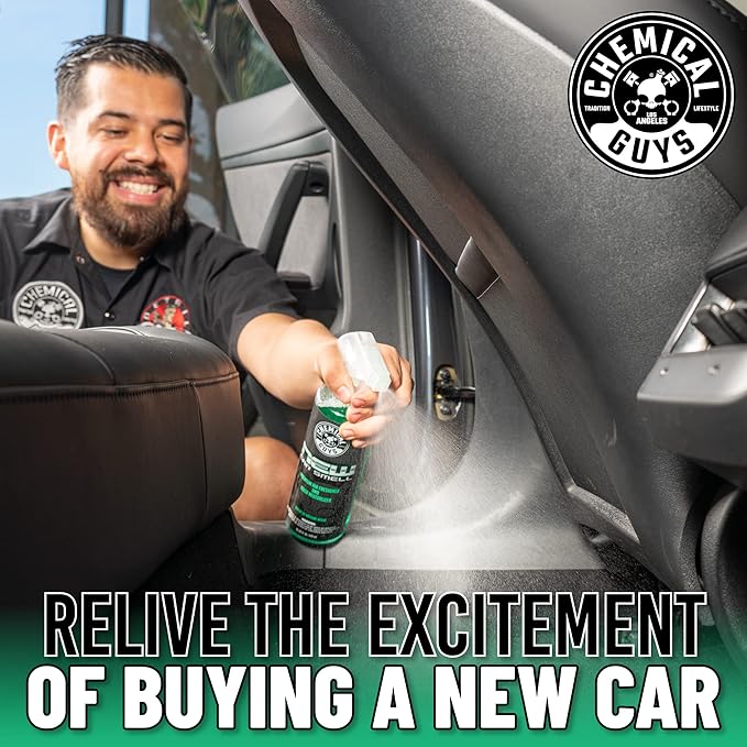 Chemical Guys AIR_101_04 New Car Smell Premium Air Freshener and Odor Eliminator, New Car Scent, (Great for Cars, Trucks, SUVs, RVs & More) 4 fl oz