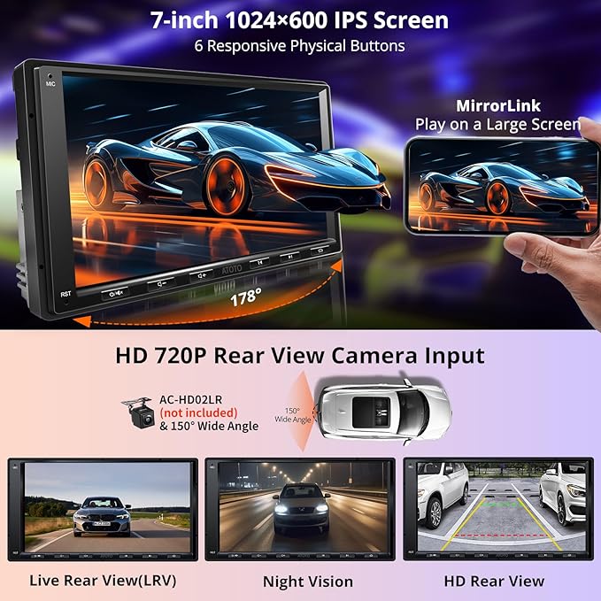 Android Double Din Car Stereo with OBD2 Scanner, A6PF Ultra 2G+32G 7" Wireless CarPlay & Android Auto Radio with ChatGPT, WiFi/BT/USB, Mirrorlink, 36-Band EQ, GPS Tracker, Dual Bluetooth