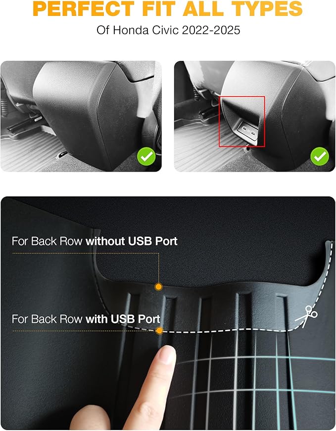 3W Floor Mats Fit for 2022-2026 Honda Civic & Acura Integra 2023-2025(Not Fit Hybrid/Manual), Custom Fit Floor Liner for 1st 2nd Row Full Set TPE All-Weather Car Liners Black