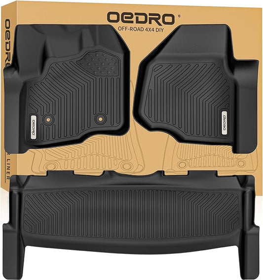 OEDRO Floor Mats Compatible with 2012-2016 Ford F-250/F-350/F-450 SuperCrew/Crew Cab, Custom Fit Front & 2nd Seat 2 Row Liner Set - Black TPE All-Weather Guard