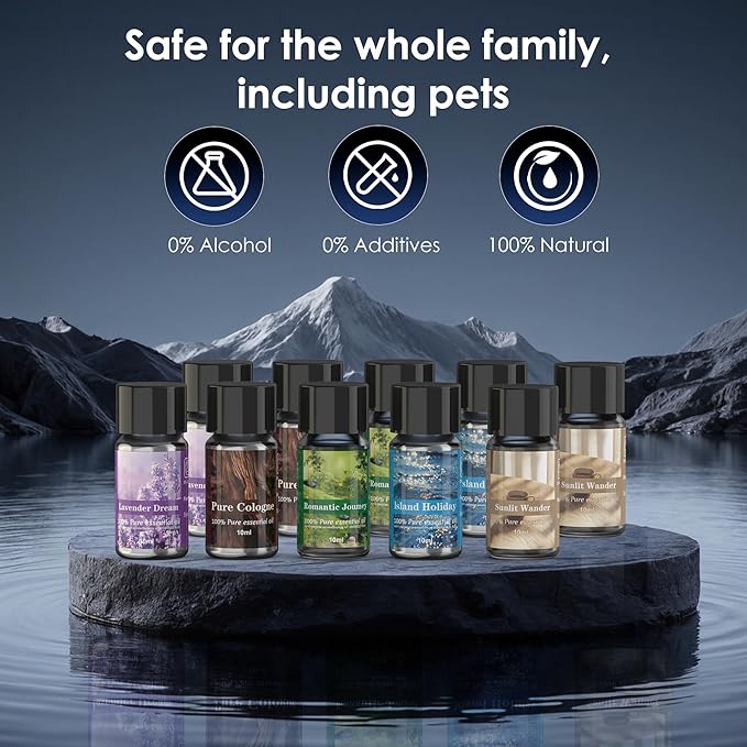 Car Air Freshener, 5 Scents, 10 Refills, Smart car Air Freshener for Vent Clips, Auto On/Off, Three Spray Modes, Car Fresheners Long Lasting (1Pack)