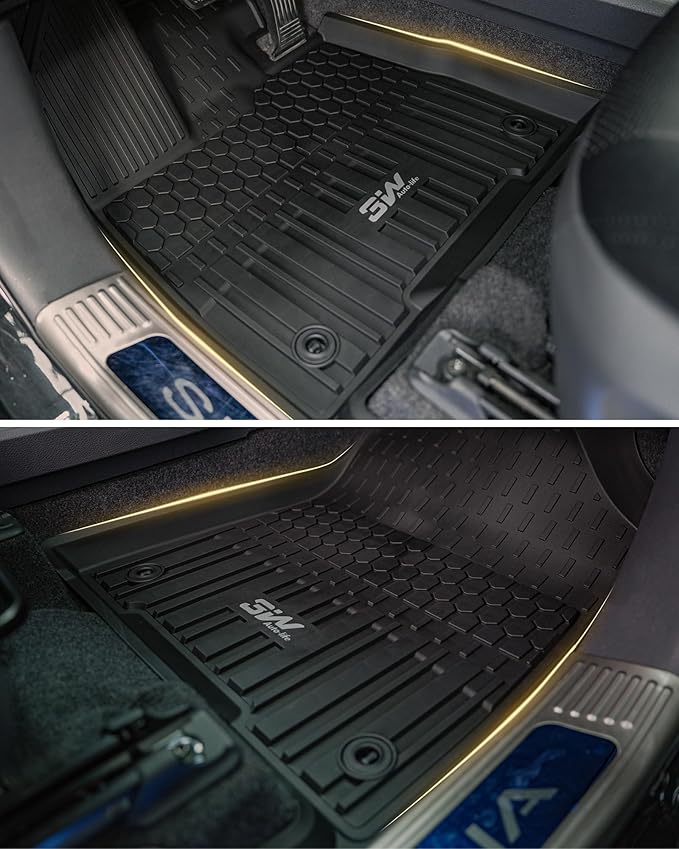 3W Floor Mats Fit for Toyota Tacoma Hybrid 2024 2025 2026, TPE All Weather Custom Fit Floor Liner for Tacoma Accessories 1st and 2nd Row Full Set Car Mats Easy Clean, Black(Only for Hybrid)