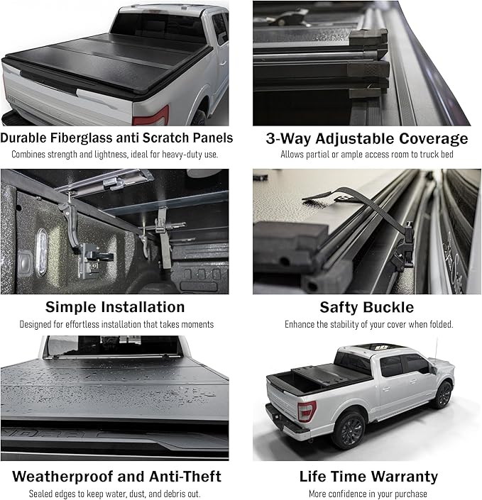 Hard Folding Truck Bed Tonneau Cover | HTF016 | Fits 2015-2026 Ford F150 | F150 Lightning 5'5"Bed (66")