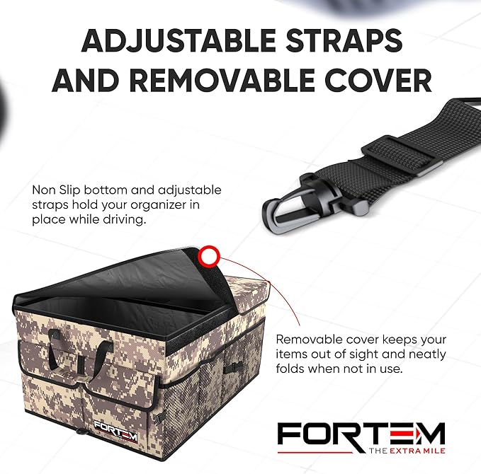 FORTEM Car Trunk Organizer, Collapsible Multi Compartment SUV Organizer, Foldable Storage for Car Accessories for Women Men, 600D Oxford, Non Slip Bottom, Securing Straps, Soft Cover (65L)