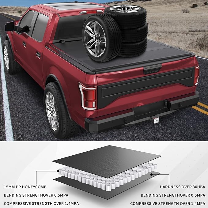 Fiberglass Hard Tri Truck Bed Tonneau Cover Compatible for 2019-2024 2025 Chevy Silverado/GMC Sierra 1500 Fleetside 3-Fold 6.5FT 78.9Inch