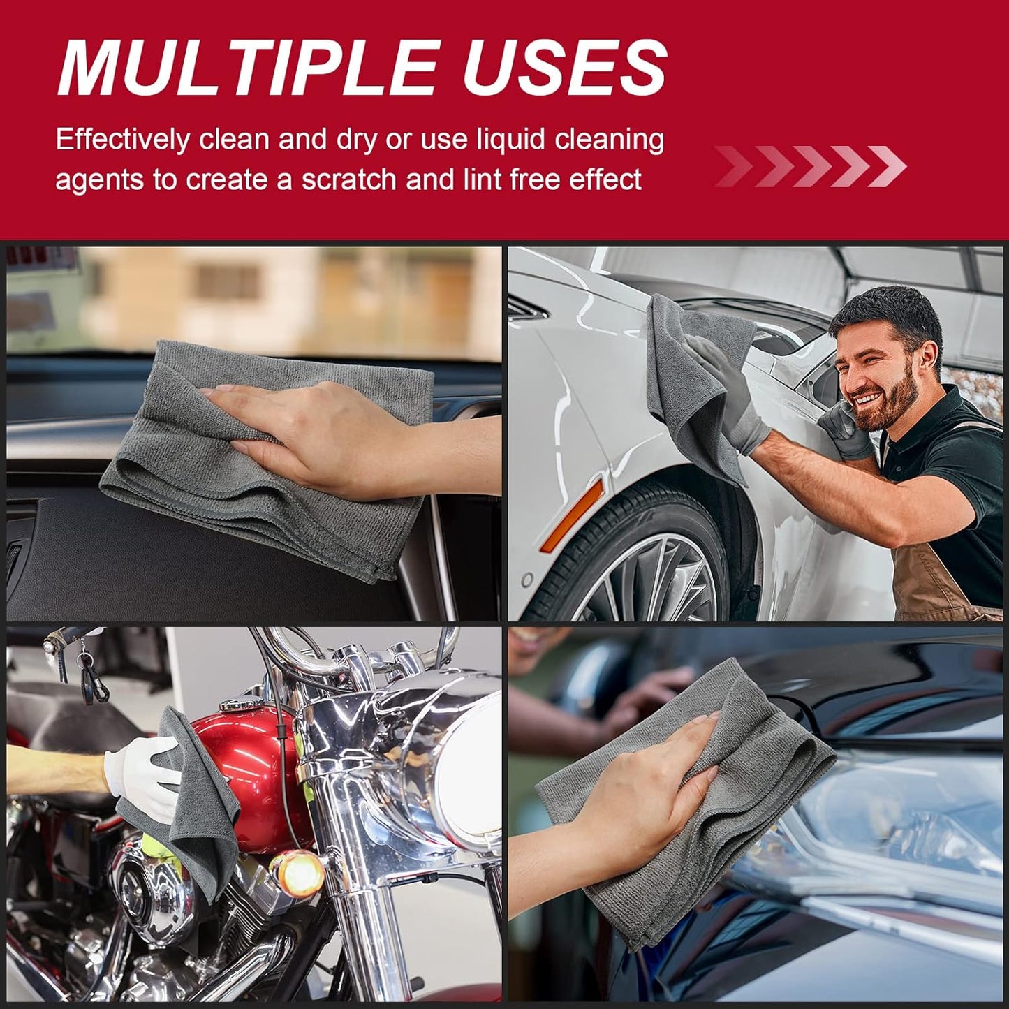 16 Pcs Microfiber Cleaning Cloth 16x16 Inch Microfiber Towels for Car Ultra Absorbent Cleaning Rags Reusable Lint Free Streak Free Detailing Towel for Car Washing Drying Dusting (Gray)