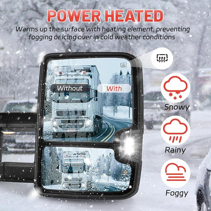 Towing Mirrors Replacement Fit for 2003-2007 Chevy Silverado for GMC Sierra 1500 2500 HD 3500 (2007 only for Classic Model) Black Power Heated Smoked Turn Signal Clearance Lamp Pair LH RH