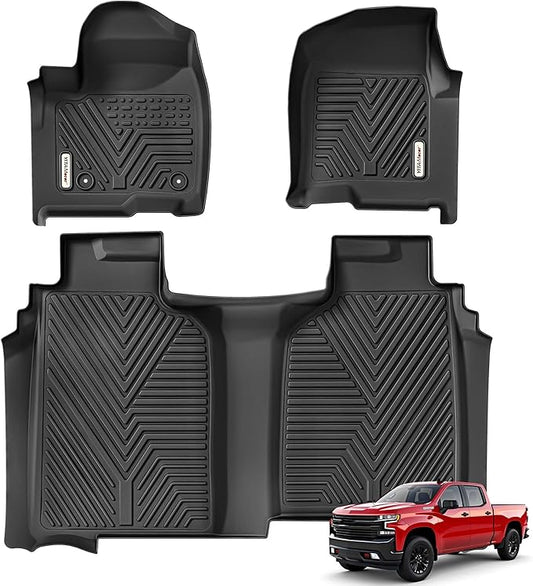 YITAMOTOR Floor Mats Fit for 2019-2025 Chevrolet Silverado 1500/GMC Sierra 1500 Crew Cab with Bucket Seating (No Rear Underseat Storage Box), Custom Fit for Carpet Floor Liners 1st & 2nd Row