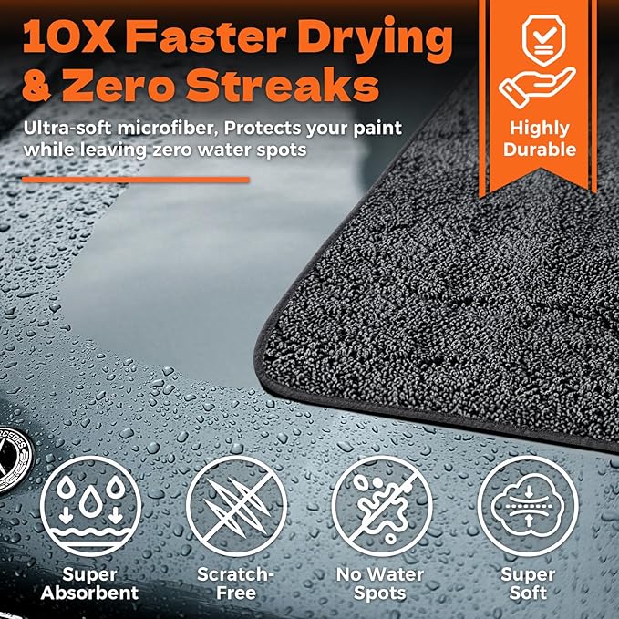 3-Pack Microfiber Towels for Cars (36"x24") - Car Drying Towel, Ultra Soft & Absorbent, Streak-Free & Scratch-Free, Car Towels Drying for Auto Detailing, Trucks, SUVs