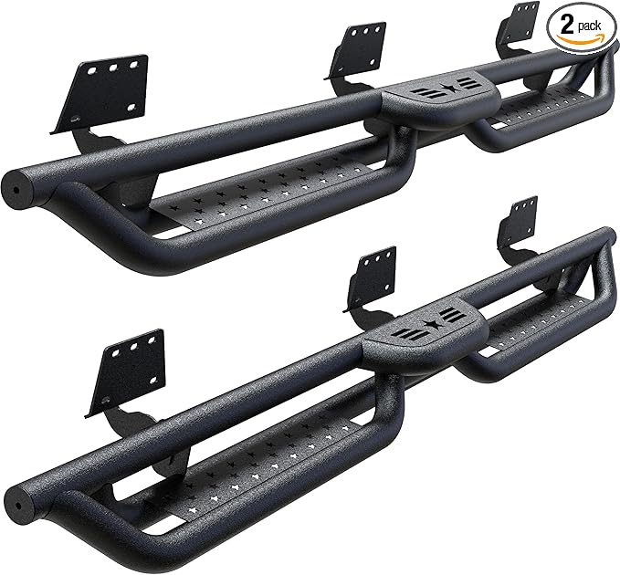 Running Boards Compatible with 2019-2025 Dodge Ram 1500 New Body Style Crew Cab 4 Full Size Doors, 6" 2-Stairs Side Step Rails Coated Black Carbon Steel Nerf Bars