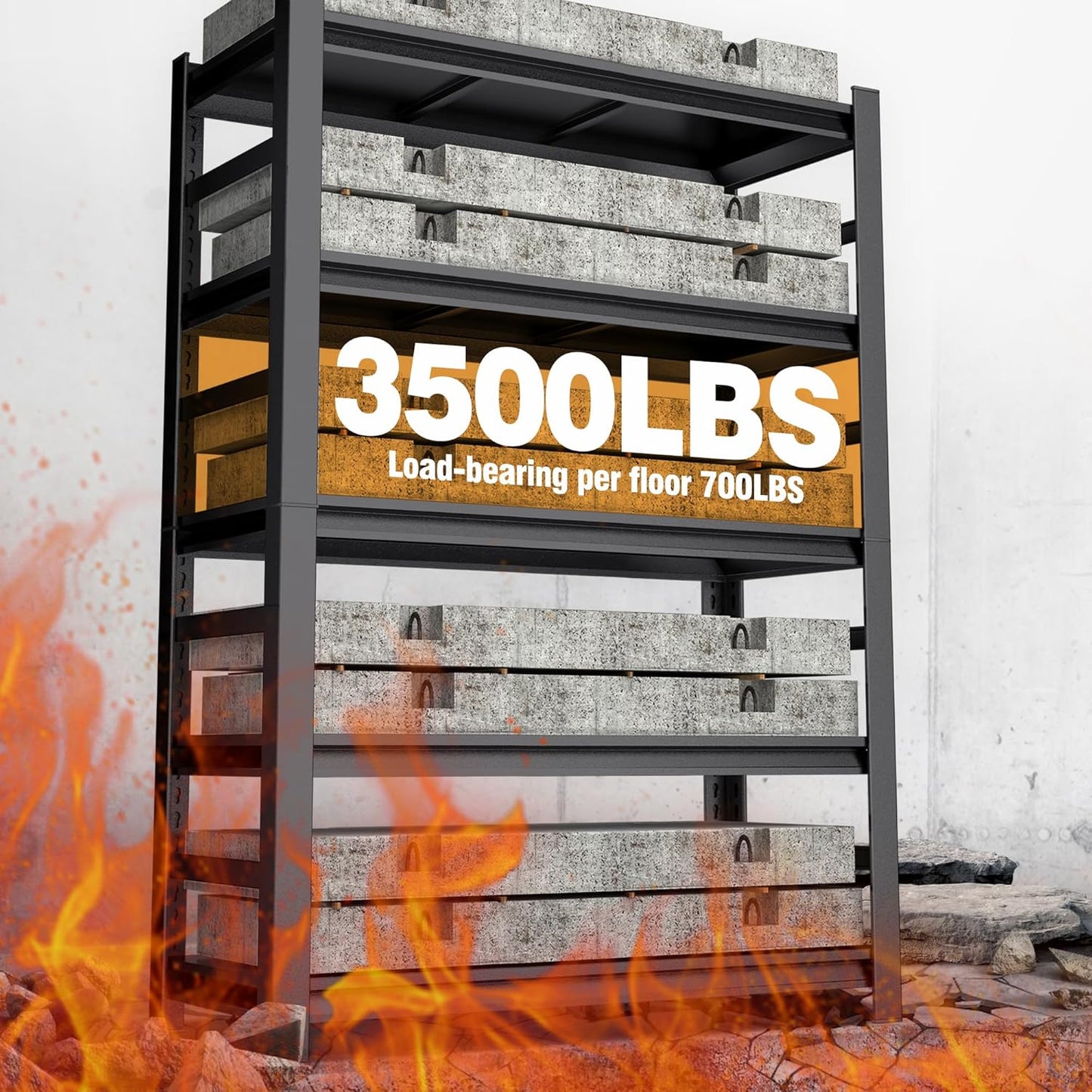 78"H Garage Shelving Heavy Duty Shelving Units, 3500LBS Large Capacity Adjustable 5 Tier Metal Garage Storage Shelves Industrial Shelf Rack for Warehouse and Basement, 18"Dx 47.2"Wx78"H, Black