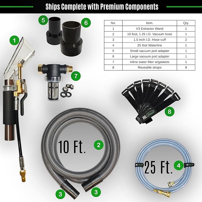 Hi Detail Shop Vac Extractor Kit with Wand and Hose, Adapter Converts Vacuum to carpet & upholstery Extractor for auto detailing & home