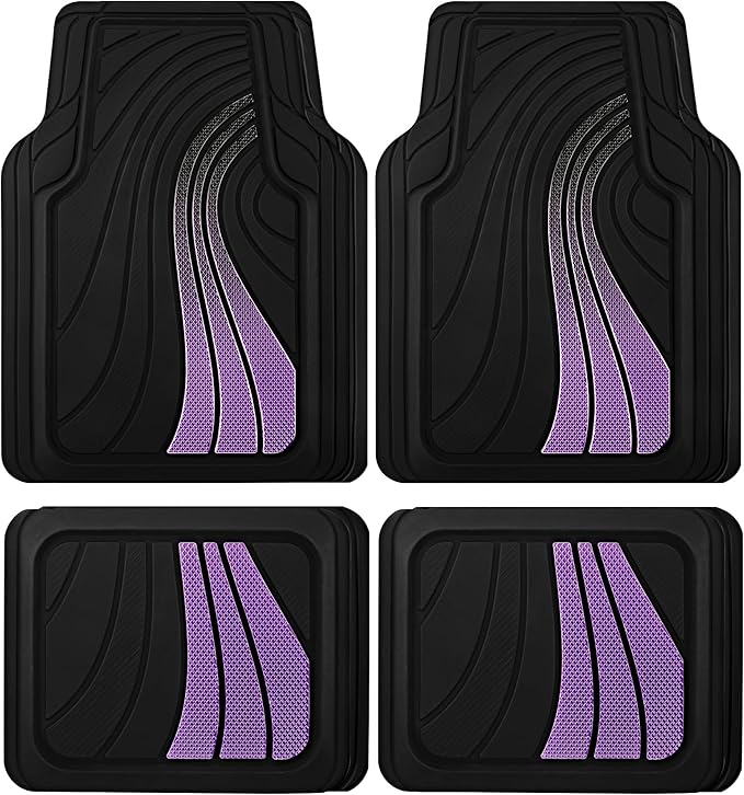 Road Comforts Car Floor Mats Full Set – Front & Rear Car Floor Mats with Aluminum Design, Anti-Slip Backing, All-Weather Protection, Trim-to-Fit Car Mats for Most Sedans, SUVs & Vans - Purple