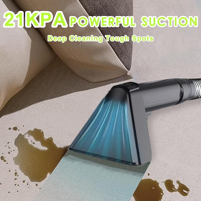 Portable Carpet & Upholstery Cleaner, Deep Cleaning for Rugs, Couch, Curtain, Car Interiors Stains, Pet & Family Friendly, 21 Kpa suction with 800W high-performance motor, 120V (Green)