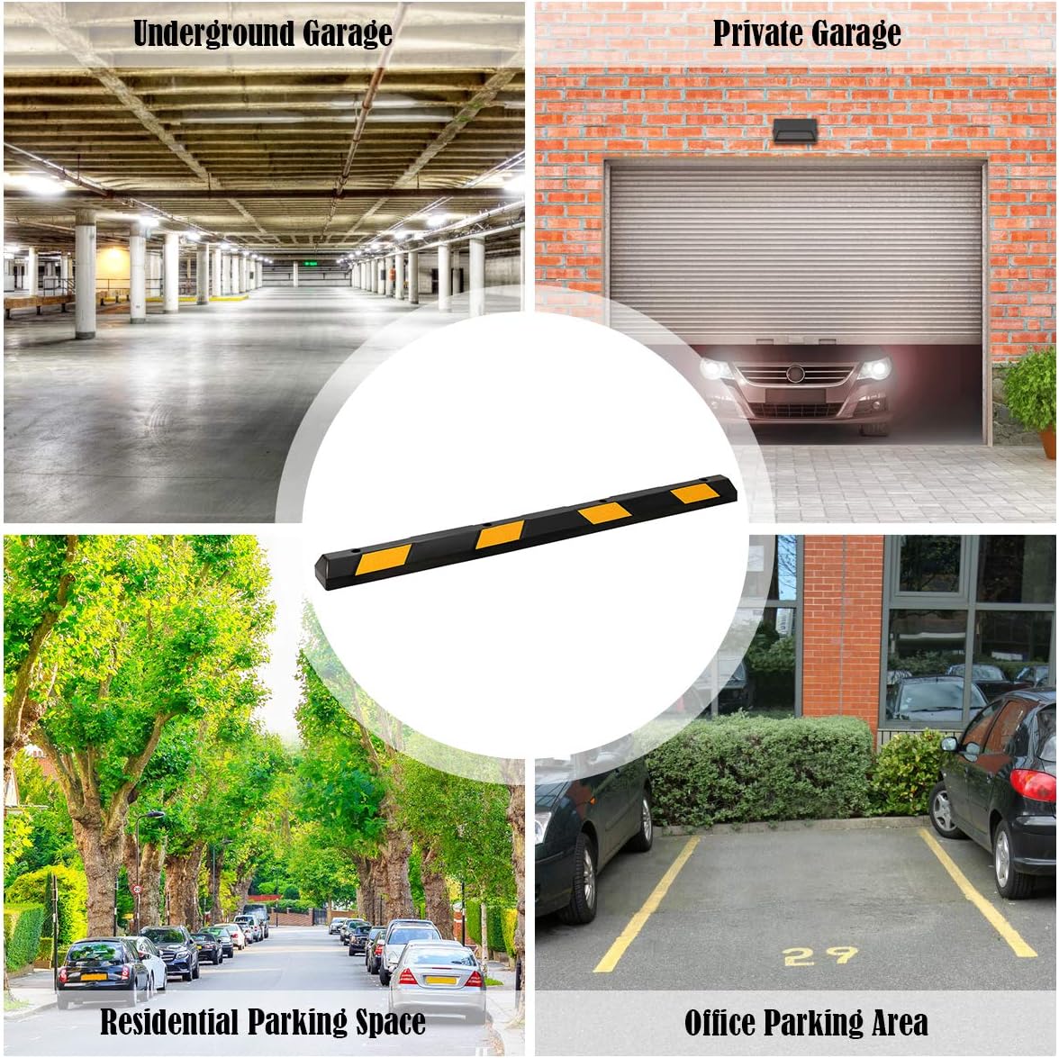 IRONMAX Parking Stopper for Garage, 72" Long Rubber Curb with Yellow Reflective Stripes, Heavy Duty Parking Block Garage Wheel Stop for Car, Truck, RV, Trailer