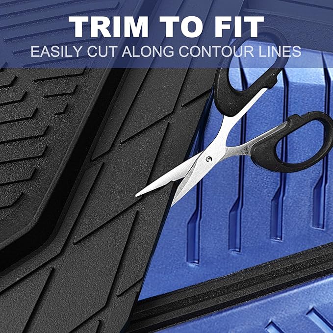 CAR PASS Heavy Duty Rubber Car Mats, Deep-Dish Car Floor Mats All Weather, Universal Two-Tone Trim-to-Fit for SUVs Trucks Sedans, Waterproof Anti-Slip, 3 Pieces V12 Black and Metallic Blue