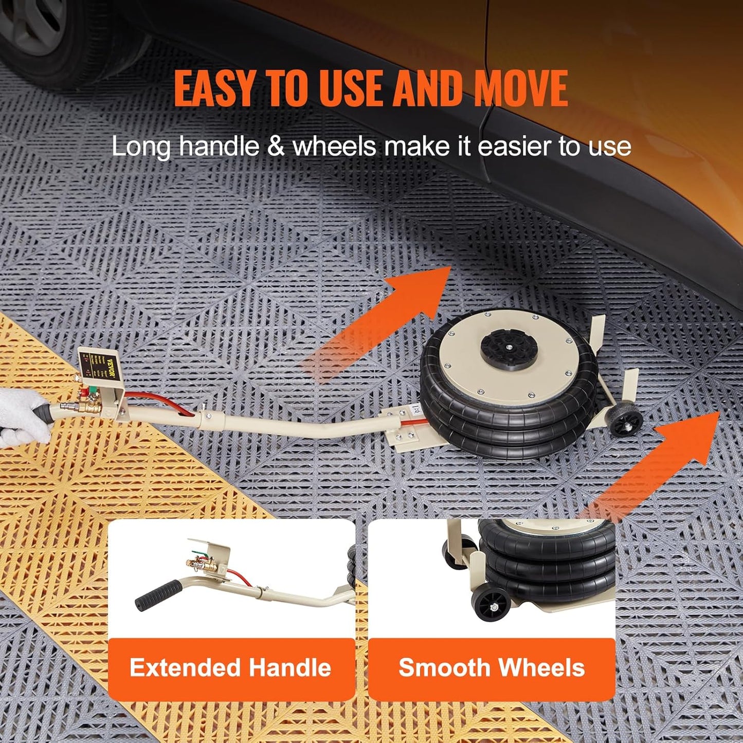 VEVOR Air Jack, 3T / 6600 lbs Triple Bag Air Jack, Airbag Jack with Six Steel Pipes, Lift up to 17.7 inch/450 mm, 3-5 s Fast Lifting Pneumatic Jack, with Long Handles for Car, Garage, Repair