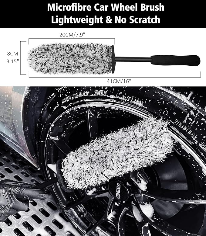 YeewayVeh 2PCS Microfiber Wheel Brush & Bendable Rim Cleaner Brush, 16 inch Long Handle Wheel Cleaning Kit for Car Tire Fenders Exhaust Tips, Red&White