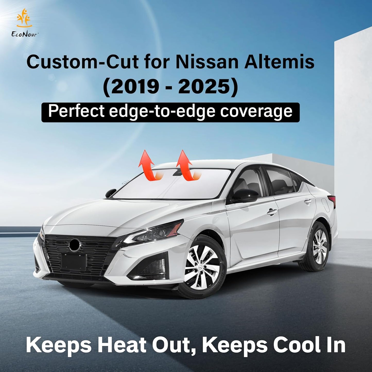 EcoNour Windshield Sunshade Compatible for Nissan Altima 2019-2024 2025-240T Polyester Material Cars Sun Visor Reflector Blocks UV Rays - Foldable Sunshade Interior Protection Accessories