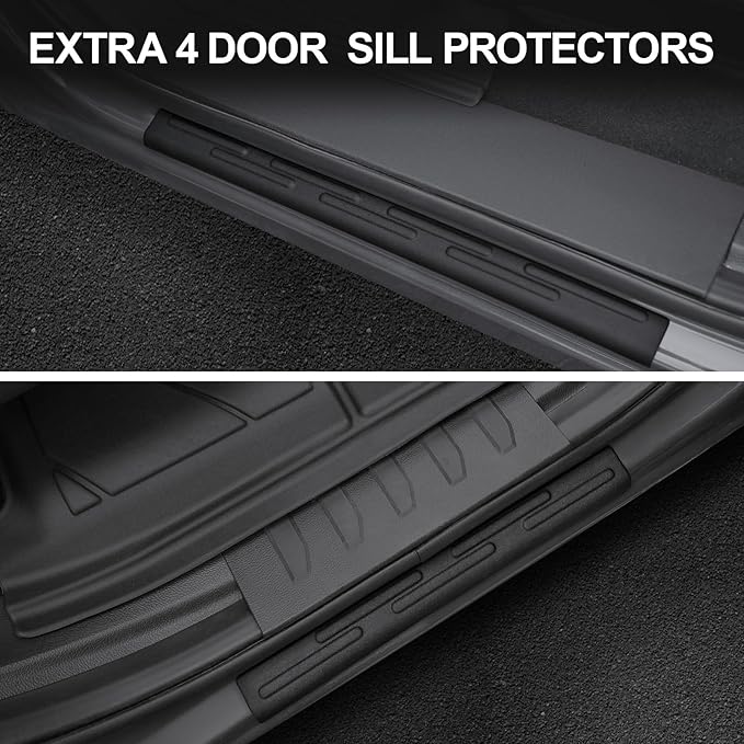 Car Floor Mats for Ford F-150 2015-2025 | F150 Lightning 2022-2025 SuperCrew (Rear w/o Fold Flat Storage) w/Carpet All Weather TPE Black Truck Liners Front & 2nd Row Door Protector Accessories