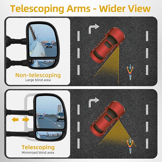 DWVO Towing Mirror fit 99-07 Ford F-250 F-350 F-450 F-550 Super Duty, 01-05 Ford Excursion with Power Heated LED Signal Light Pair Set